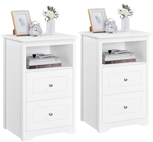 Yaheetech 2er Set Nachtschrank Nachttisch Nachtkommode mit 2 Schubladen Kommode aus Holz Boxspringbett Ablagetisch für Schlafzimmer Wohnzimmer, 73, 5 cm hoch