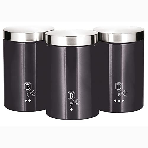 Carbon Pro Juego de 3 Botes Cocina Almacenaje de Acero Inoxidable Resistente, 11 x 17,8 cm, Para Guardar Té, Café y Azúcar, Metallic Line Diseño Moderno, Gris Oscuro/Inox