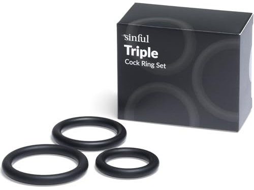 Sinful Cock Rings - Get Harder Erections with The 3 Penis Rings - Cock Ring Set with 3X Stretchy Pleasure Rings - Silicone Ring Male Sex Toy for Beginners & Advanced Players - Male Enhancing Ring