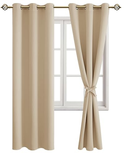 JIUZHEN Verdunklungsvorhang mit Ösen Vorhänge Wohnzimmer Beige H228xB117cm | 2er Set Thermo Vorhang Schlafzimmer Verdunkelungsgardinen mit Raffhalter Hitzeschutz Fenster Blackout Curtains Kinderzimmer