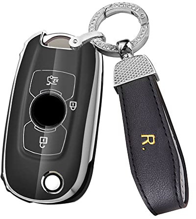 ontto Autoschlüssel Hülle Schlüsselhhülle Passt für Opel Vauxhall Astra K Corsa E Mokka X 2015-2019 Zubehör TPU Schutzhülle Schlüsselgehäuse Schlüsseletui Schlüsselanhänger 3 Tasten-Schwarz C