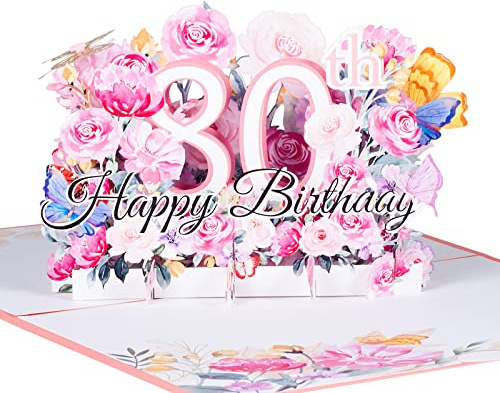 3D Geburtstagskarte zum 80.Geburtstag,Pop Up Karte zur Volljährigkeit Geburtstagsparty,Blumen Rosa,Happy Birthday Grußkarten,Jubiläumskarte Klappkarte,mit Nachrichtenkarte und Umschlag