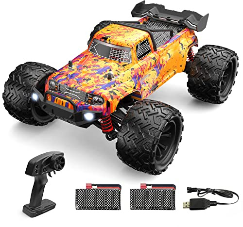 Goolsky Ferngesteuertes Auto, RC Truck 9500E 1/16 40 km/h 2,4G 4WD Full Scale All Terrain RC Truggy RTR mit LED Licht RC Crawler Geschenke für Kinder Erwachsene 2 Batterien mit großer Kapazität Orange