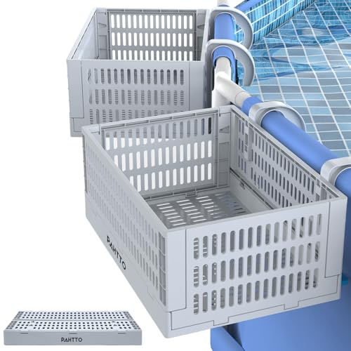 XL Poolside Storage Basket 2pcs, Foldable Above Ground Pool Storage Basket for Pool Toys, Towels, Beverages, Poolside Organizer, Pool Accessories for Above Ground Swimming Pool, Grey