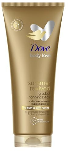 Dove Summer Revived Medium to Dark Gradual Tanning Lotion for a gradual tan and natural, radiant glow non‑greasy self-tan for all skin types 200 ml