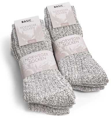 Basic Treasure 6 Paar Norweger Wollsocken, Thermosocken, Grau, 43-46