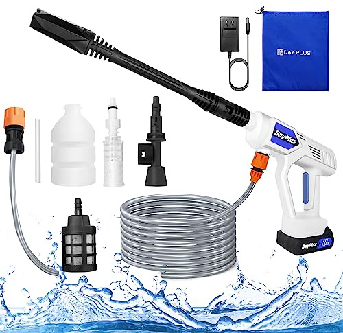 Nettoyeur Haute Pression Portable sans Fil, Laveuse Électrique sans Fil par Batterie, Barre de Extension, Tuyau de 5M, Outil de Nettoyage pour Jardin et Extérieu