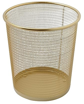 Martha Stewart Ryder Gold Mesh Metal Trash Can, 4.5 Gallon, Wastebasket for Office
