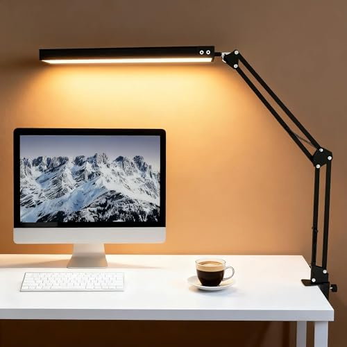 POPSKEETER Lampada da Scrivania LED Regolabile, Lampada da Tavolo con Braccio Oscillante, 3 Modalità Colore e Luminosità Regolare, Controllo Touch, Alimentazione USB, Pieghevole per Studio e Lettura