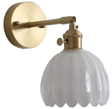 Vintage Appliques Murales Tulipe Abat Jour En Verre Up & Down Réglable Applique Murale avec Interrupteur Industrielle Moderne Lampe Murale pour Chambre Loft Salon Cuisine (Blanc)