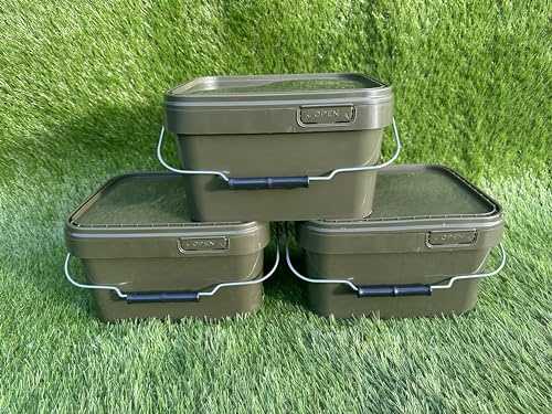 Lidsters Fishing Square Bucket 5L 10L 17L Litre Carp Fishing Bait Buckets (3 x 5L Buckets)