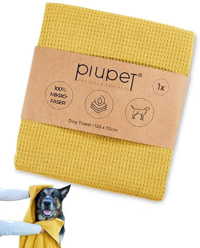 PiuPet® Hundehandtuch 120x70cm | Mikrofaser Extra Saugfähig für Große Hunde | Einzelnes Microfaser Handtuch | Hundezubehör (Gelb)
