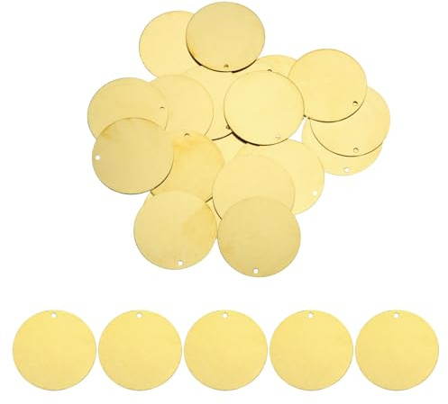 QUARKZMAN 20 Stück Messing Runde Stanzrohlinge 35mm/1.38 Zoll Gelb | DIY Etikettenanhänger, für Bastelarbeiten Anhängerdekoration, 2mm/0.08 Zoll, Einseitiges Loch