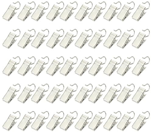 50 Pièces Pinces à Rideaux en Métal Acier Inoxydable Pinces à Rideaux avec Crochets Pince Attache Rideau Clips de Rideau pour Draperie, Pince Rideau Douche, Photo, Lumières