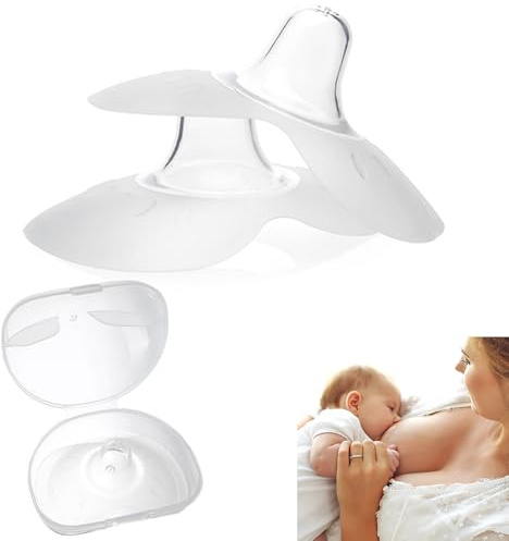 JEXFUN Scudi per capezzoli a contatto per neonati allattati al seno, 24 mm, grandi scudi per capezzoli, per succhiare difficili o capezzoli piatti o invertiti, confezione da 2 con custodia per il