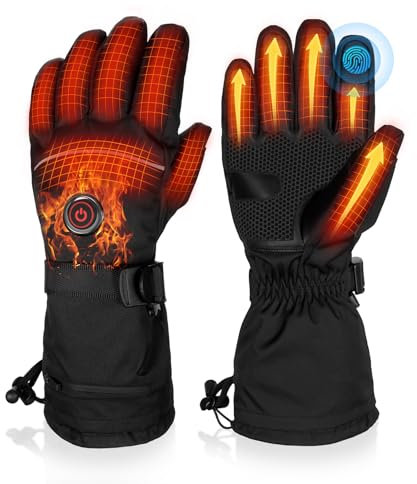 Beheizbare Handschuhe, 5V 6000mAh Elektrische USB Wiederaufladbare Beheizte Handschuhe für Damen Herren, 3 Heizstufen Wasserdichte Touchscreen Handschuhe für Wintersport - Motorrad, Skifahren (L)