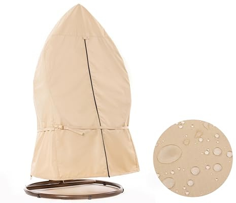 F&J Outdoors Housse imperméable pour chaises Rondes de Jardin, pour chaises suspendues de Patio, Chaise balançoire de Balcon, 114x178cm, Housse avec Fermeture éclair, Beige, Robuste
