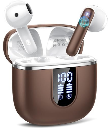 Wireless Earbuds, Bluetooth 5.3 Headphones In Ear with 4 ENC Noise Cancelling Mic, ini Ear Buds Bluetooth Earbuds, Brown
