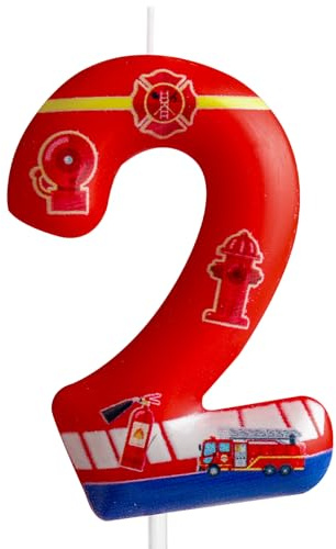 Kerze zum 2. Geburtstag, Feuerwehrauto Nummer 2, Feuerwehrauto, Kuchendekoration, Geburtstagsparty-Zubehör, roter Feuerwehr-Löscher-Thema, Kuchendekoration, Dekorationen für Kinder, Jungen, Mädchen,