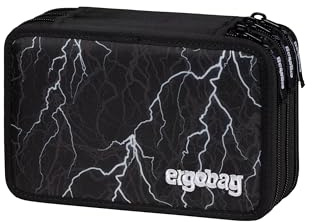 ergobag Maxi Mäppchen Super ReflektBär - Schwarz | 40-teiliges Set mit Lyra Bunt- und Filzstiften, Lineal, Schere und Kleingeldfach für einen gut ausgestatteten Schulalltag