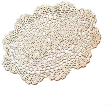 Ovales Tischset aus Baumwolle mit Spitzendeckchen, Retro-Vintage-Stil, handgefertigtes Design (beige)