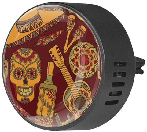 VAPOKF 2 Stück Lüftungsclips Auto-Lufterfrischer mit mexikanischem Totenkopf-Gitarre, Kaktus, Chili-Drucken, Aromatherapie-Diffusor für ätherische Öle
