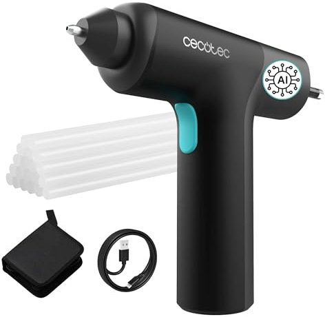 Cecotec Kabellose Heißklebepistole mit integriertem 3,6V Akku Perfect Fix 360 FreeStyle. IA Tech System, ultraschnelles Aufheizen, inklusive Etui, Tischschutz und 20 Klebesticks