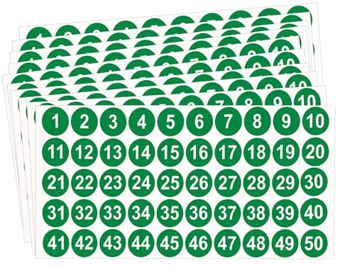 Nummer Zahlen Aufkleber Sticker Klebezahlen,500PCS 1 Bis 50 Grün Zahlen Runder Aufkleber Fortlaufende Nummer Aufkleber Für Klassifizierung Schließfach Heim Ordnen Adventskalender Organisation Ordnen