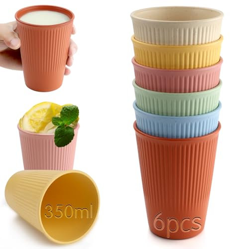Mbsomnus 6 Pezzi Bicchieri Plastica Rigida Lavabili 350 ML Bicchieri Plastica Colorati Riutilizzabili 6 Tonalità Chiare Bicchiere Rigida Dura Infrangibili per Acqua Latte Caffè Casa Giardino
