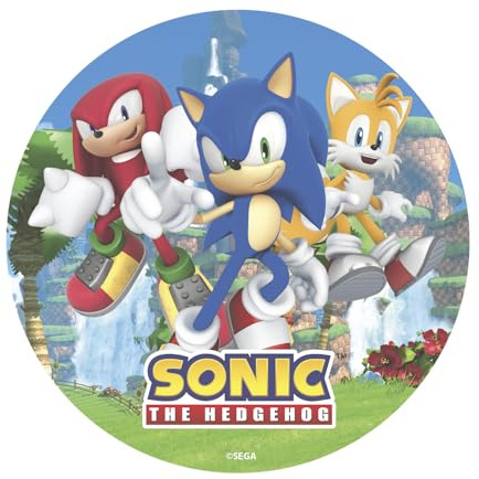 dekora - Decoración para Tartas de Cumpleaños - Cake Topper de Sonic de 20 cm - Disco de Oblea Comestible para Tarta Sin Gluten, Sin Azúcares Añadidos, Sin Lactosa - Apto para Vegetarianos
