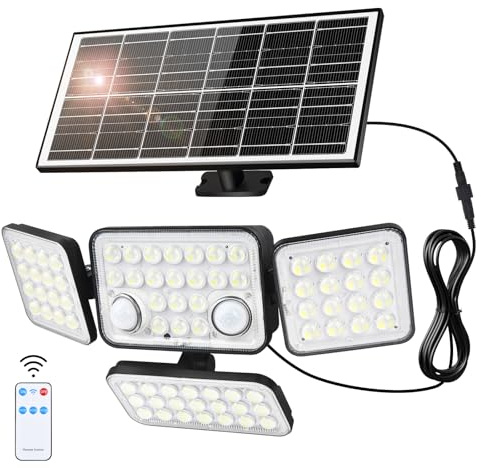AVANLO Solar Security Lights Motion Sensor, 1500LM, 3 Modes | 292LED Solar Flood Lights with 5M Cable, 3 Adjustable Heads, IP65 Waterproof Wall Light for Garden Yard Garage Driveway