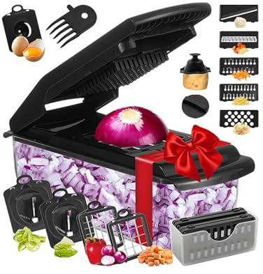 Coupe-légumes en cubes et hachoir avec récipient | Ustensiles de cuisine multifonctions pour salades, carottes, fruits et fromages, accessoires indispensables pour la maison