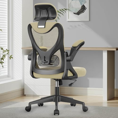 YONISEE Office Chair - Ergonomic Desk Chair with Lumbar Support Headrest Adjustable, Padded Flip-up Armrests Comfy Seat Cushion High Back Executive Manager Chair For Home Office