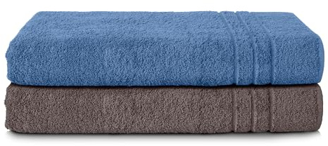 Komfortec 2er Saunahandtuch Set XXL 80x200 cm, 100% Baumwolle | Große Saunatücher aus 100% Baumwolle, XXL Set, Saugstark, Flauschig und Schnelltrocknend, Anthrazit Grau/Hellblau