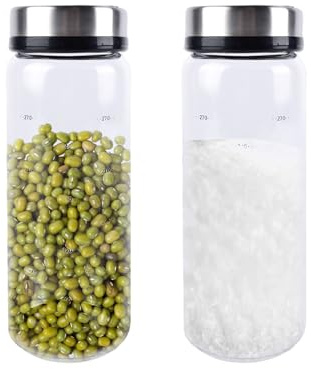 XURUIAU 2er-Pack 300 ml Gewürzgläser aus Borosilikatglas mit Schraubverschluss und 3-Loch-Ausgießer aus Edelstahl, perfekt für Küche, Grillen, Kochen und Gewürzaufbewahrung, runde Gewürzbehälter