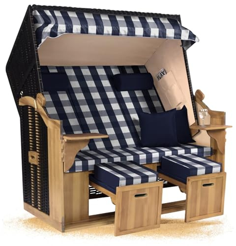 Strandkorb Hanse Ostsee XXL 2,5 Sitzer Volllieger schwarz 150cm breit, ideal für Garten, Terrasse und Balkon