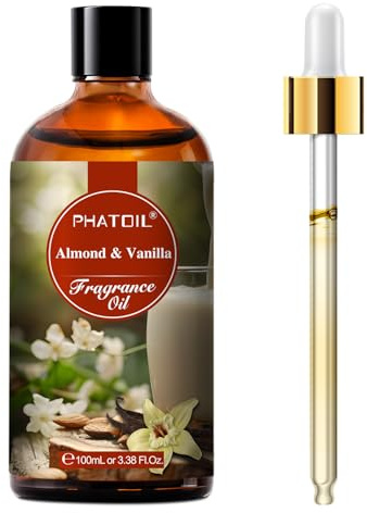 PHATOIL 3.38FL.OZ Almond Vanilla Fragrance Oils for Aromatherapy, Essential Oils for Diffusers for Home, Perfect for Diffuser, Yoga, Skin Care, DIY Candle and Soap Making - 100ml
