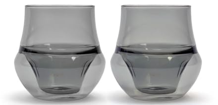 KRUVE Propel Espresso Cups, Handmade Double-Walled Glass Coffee Mugs, Smoke 2.5 oz, Scientific Design for Better Tasting Coffee (Set of Two) - Unique Glass Cups with Headspace & Internal Fins