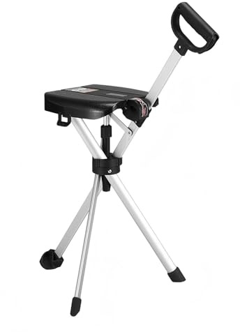 HZWJD Canne De Marche avec Siège Portable Canne Pliante Légère Et Facile D'équilibre pour Les Voyages Et La Randonnée Black