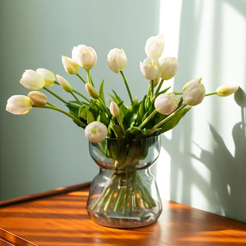 Avoeco 20Pcs Artificial Tulips Flowers Real Touch Latex – Faux Tulips Bouquet for Home Decor, Wedding Centerpieces, Spring Floral Arrangements, Fake Flowers for Vase Decoration (20, White)
