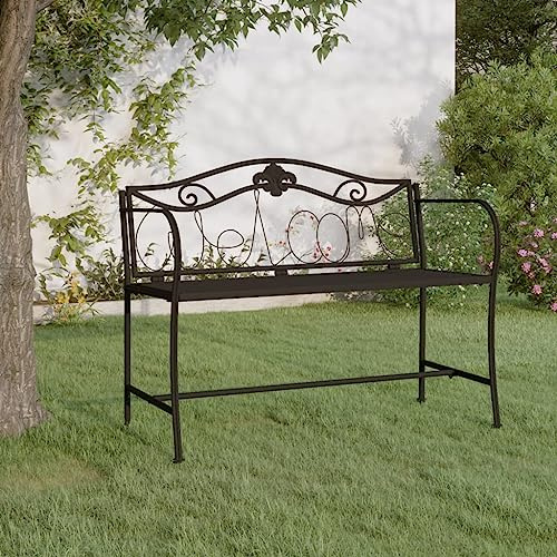 Frdhee Panca da giardino, panca da birra, mobili da giardino, 2 posti, in acciaio nero, 104 cm, per terrazze, balconi, esterni, robusta