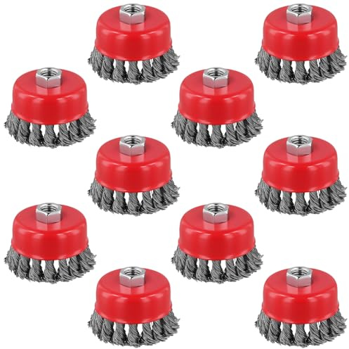 CHEUNGR 10PCS Wire Brush for Angle Grinder, 75mm Twist Knot Wire Cup Brush with M14 Thread, Steel Wire Wheel for Heavy Cleaning, Stripping, Rust Removal and Grinding