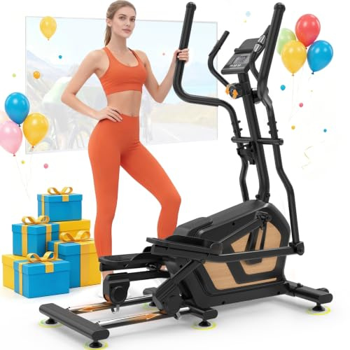 Neezee Bicicleta Eliptica 3 en 1, 16 Niveles de Resistencia, Volante 10kg | Bicicleta Elíptica Silenciosa con Bluetooth,Zancada 45cm,Peso Máx 150kg, Sensores de Pulso,Pantalla LCD, Soporte para Móvil