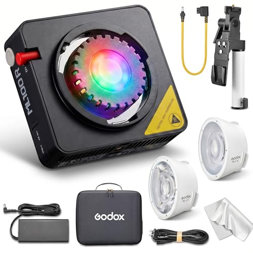 Godox ML100R Kit1 RGB LED Video Light 120W Full Color, Portable Photography Light with V-mount Battery Grip, 15° and 36° Reflector & Carry Bag, 2800K-10000K APP Control for Outdoor Video