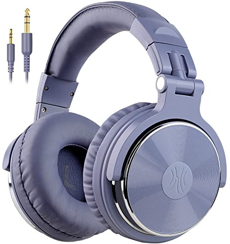 OneOdio Over Ear Headphone Studio Wired Bass Headsets with 50mm Driver, Foldable Lightweight Headphones with Shareport and Mic for DJ Recording Monitoring Mixing Podcast Guitar PC TV (Blue Fog) | headphone with 50mm drivers, dual 3.5mm and 6.35mm jacks for studio monitoring, recording, podcasting, mixing and DJ use.