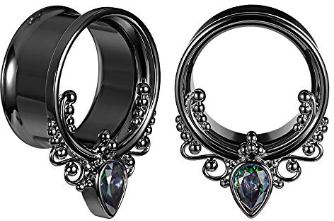 COOEAR 1 Pair Surgical Steel Ear Gauges Double Flared Seashell Ear Tunnels and Plugs Earrings Stretcher.