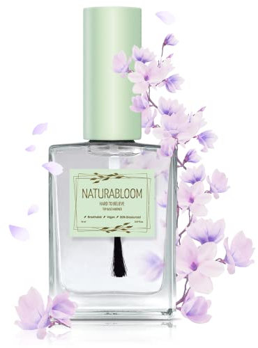 NATURABLOOM Hard to Believe 3-In-1 Nail Strengthener and Growth Polish - Nail Hardener and Strengthener Professional, Top, & Base Coat at Your Fingertips - Biosourced, Vegan & Breathable Nail Top Coat