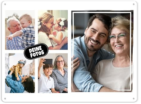 Blech-Schild selbst gestalten - Foto-Collage mit 5 Fotos bedrucken - Metall-Poster für Lieblingsmenschen, Geschenk für Freunde, Familie I Personalisiertes Foto-Geschenk, Schild A3