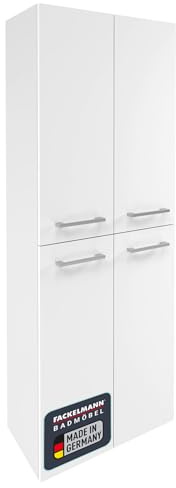 FACKELMANN Verona Hängender Doppel Hochschrank – Premium Badmöbel Made in Germany – Weiß-Hochglanz – 60 x 162 x 31,8 cm – Eleganz trifft auf großzügigen Stauraum