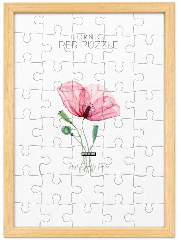 Lupia - Cornice per Puzzle Optical Naturale da parete in Legno, protezione frontale in Acrilico Trasparente, Adatta e Compatibile con Formati Vari di dimensioni, pezzi e tessere 59,2x84,3 cm